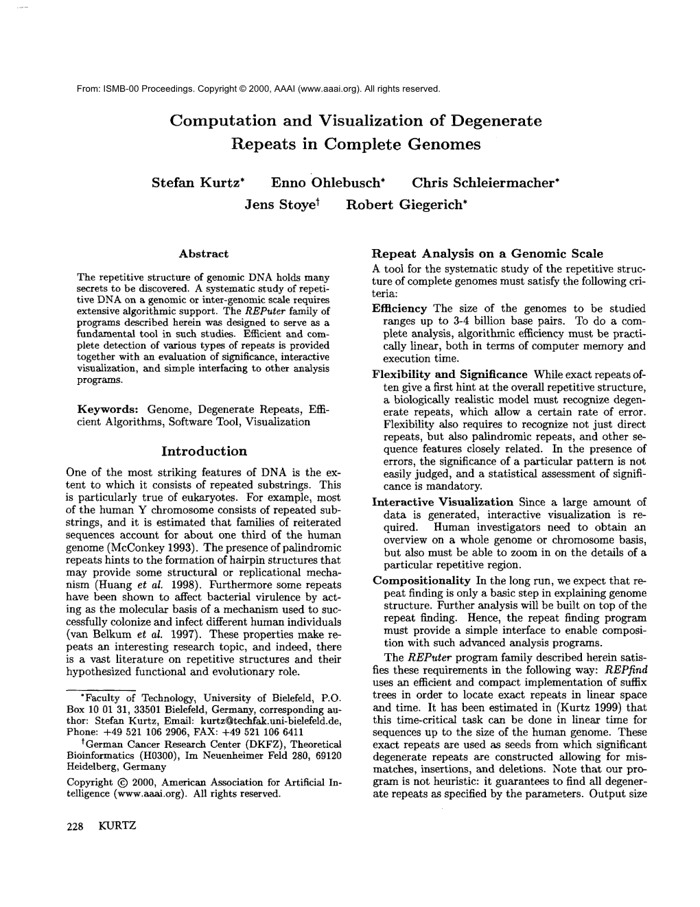 Computation and Visualization of Degenerate Repeats in Complete Genomes