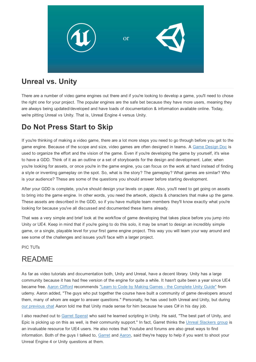Unreal Vs. Unity Do Not Press Start to Skip README