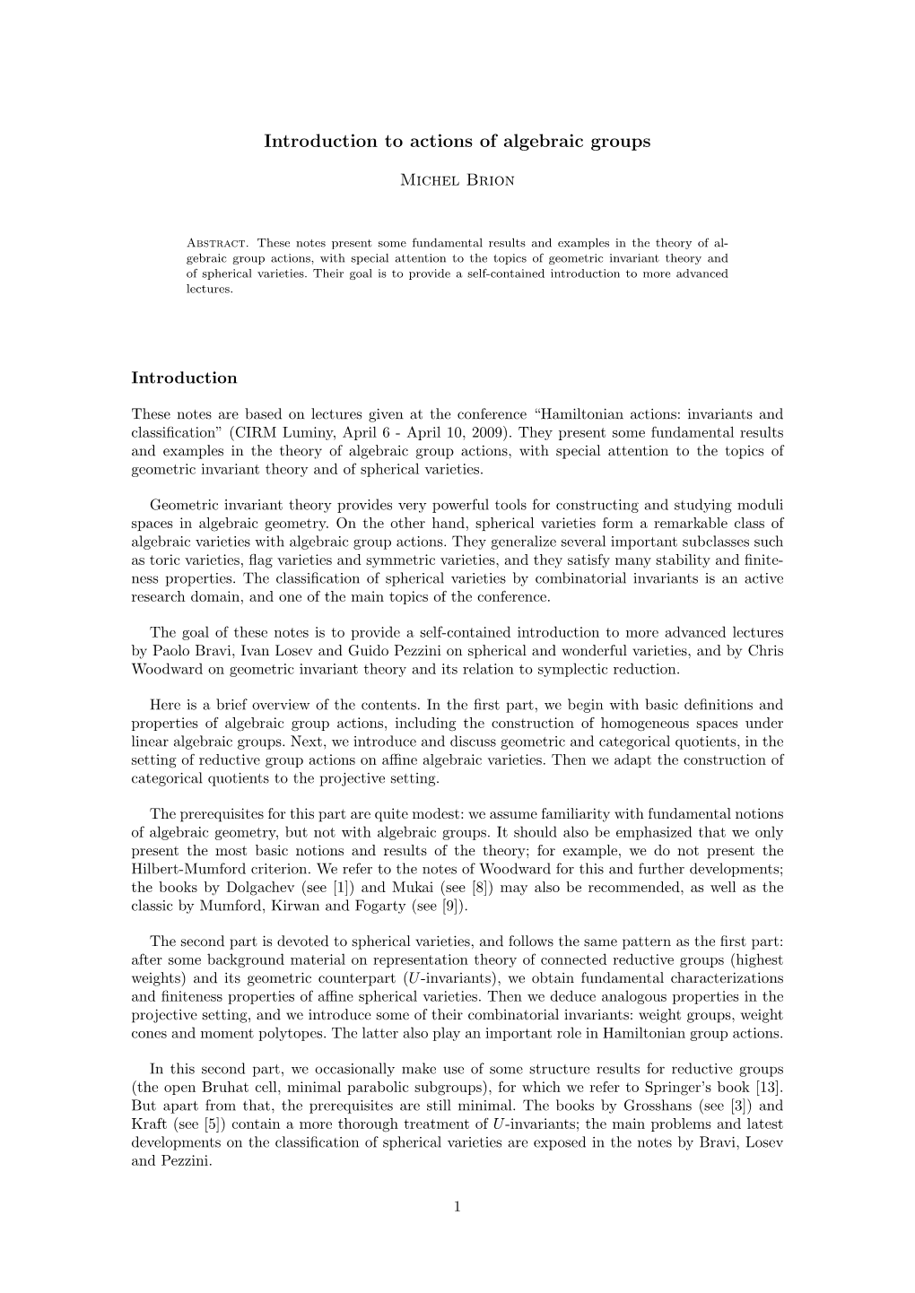 Introduction to Actions of Algebraic Groups