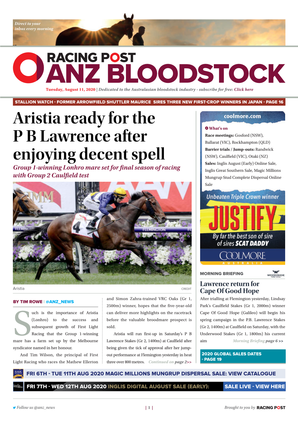 Aristia Ready for the P B Lawrence After Enjoying Decent Spell | 2 | Tuesday, August 11, 2020