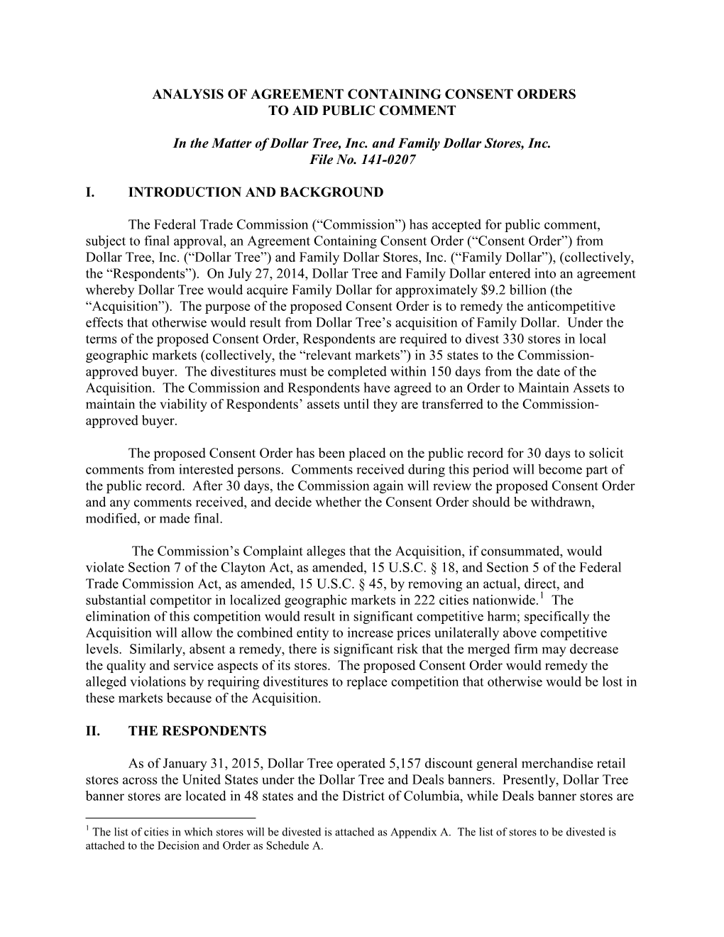 Analysis of Agreement Containing Consent Orders to Aid Public Comment