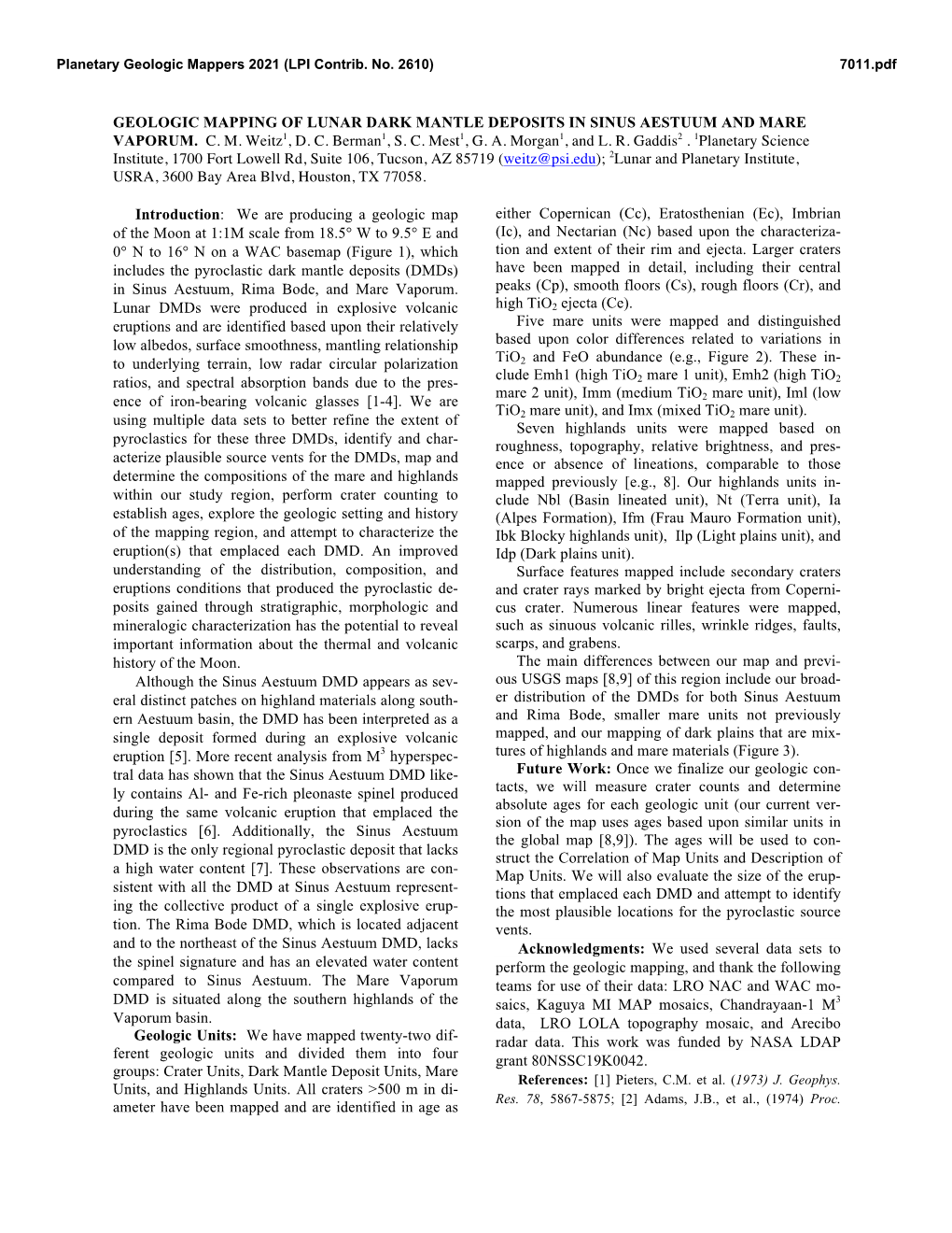 Geologic Mapping of Lunar Dark Mantle Deposits in Sinus Aestuum and Mare Vaporum