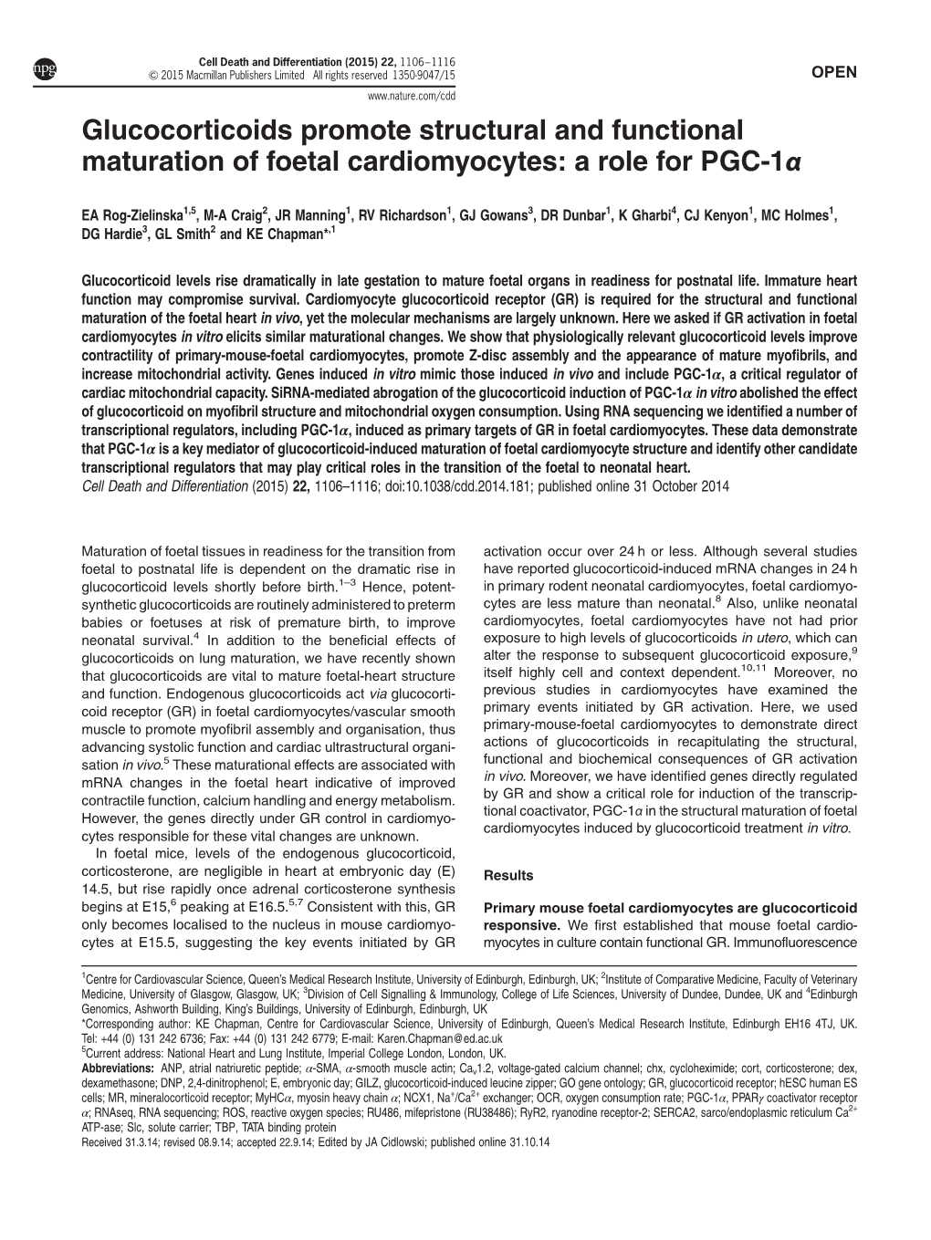 Glucocorticoids Promote Structural and Functional Maturation of Foetal Cardiomyocytes: a Role for PGC-1Α