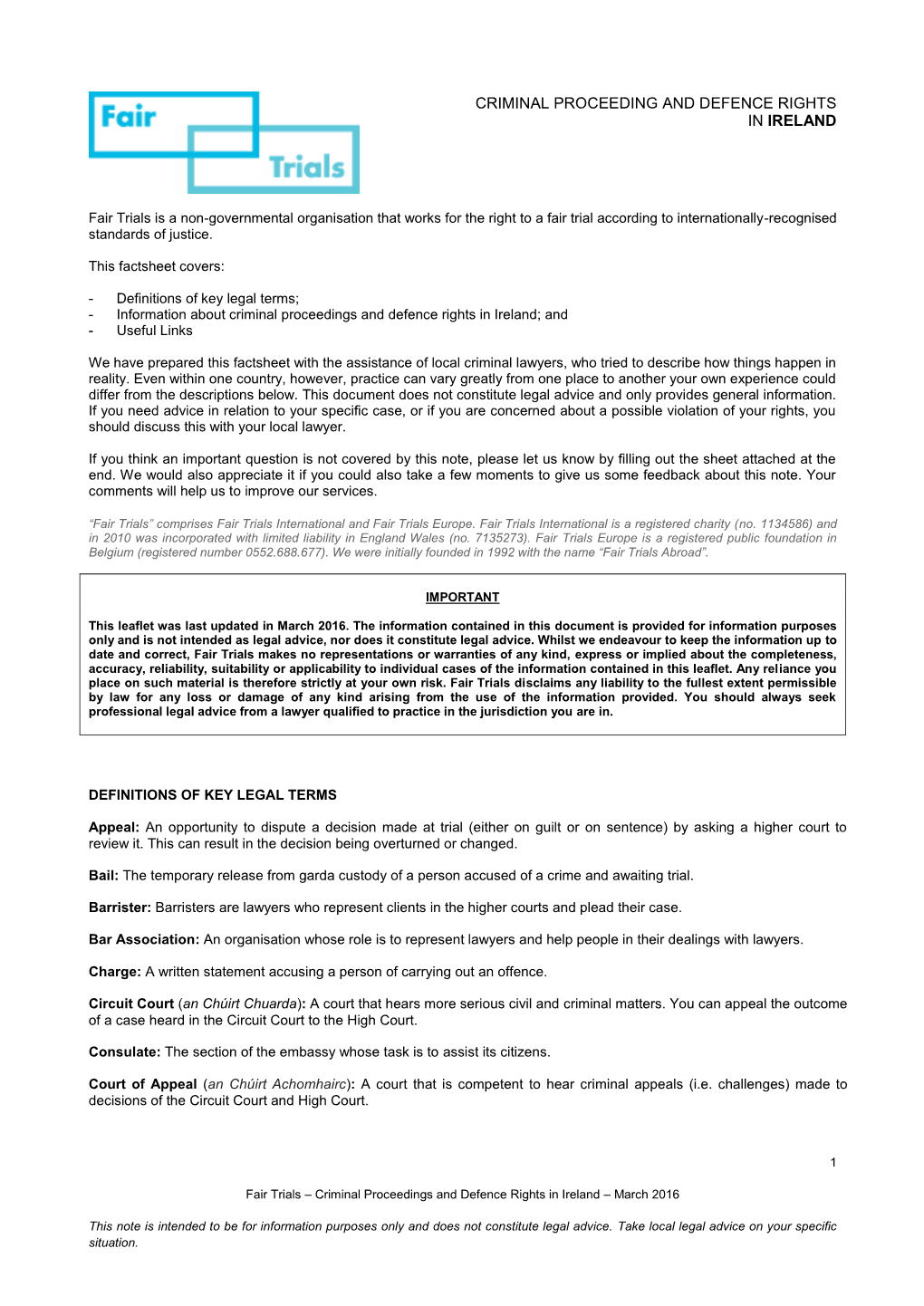 Criminal Proceeding and Defence Rights in Ireland