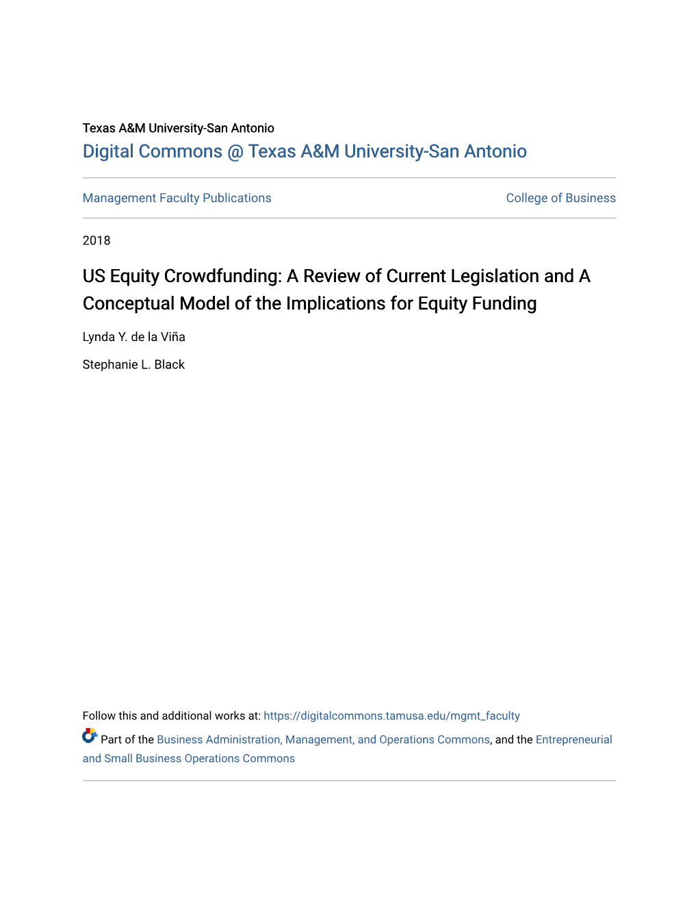 US Equity Crowdfunding: a Review of Current Legislation and a Conceptual Model of the Implications for Equity Funding