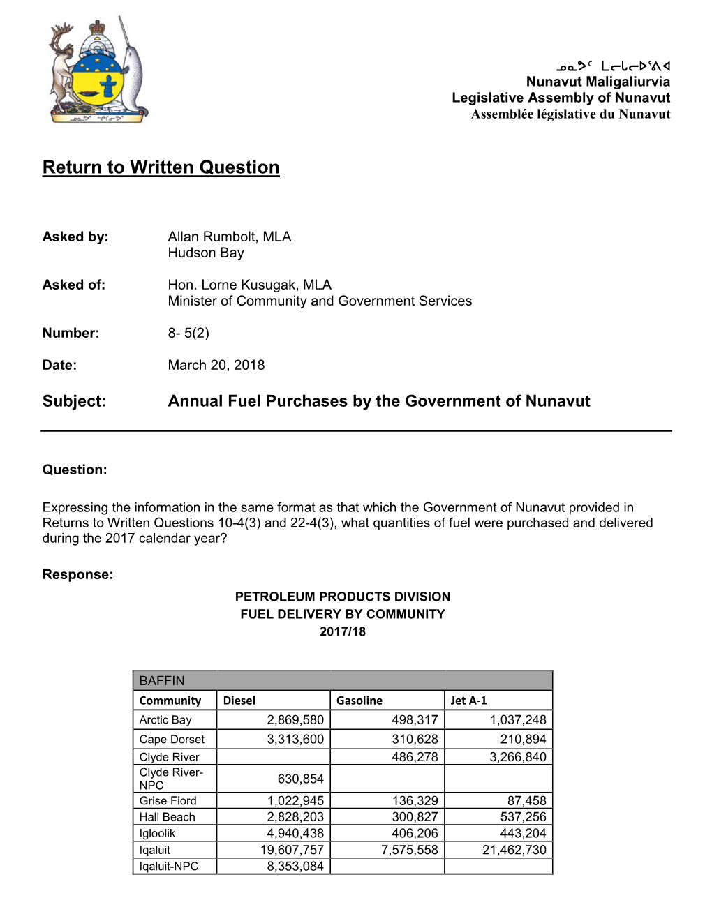 Response to 8-5(2)