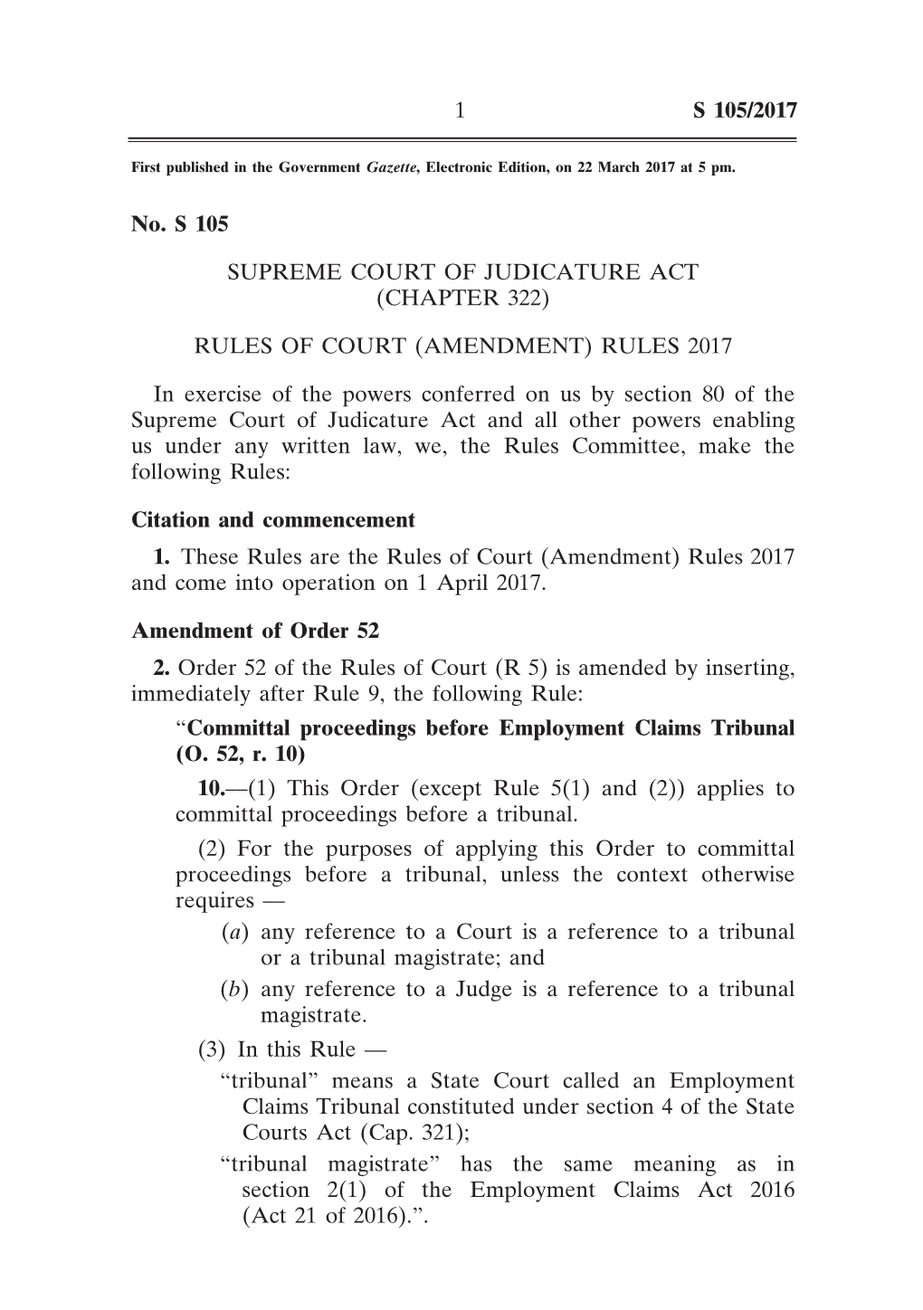 Rules of Court (Amendment) Rules 2017