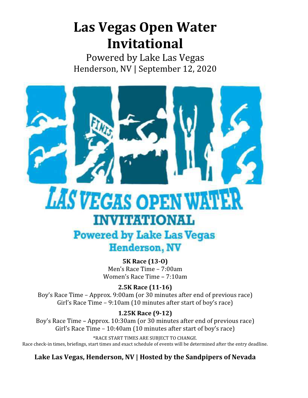 Las Vegas Open Water Invitational Powered by Lake Las Vegas Henderson, NV | September 12, 2020