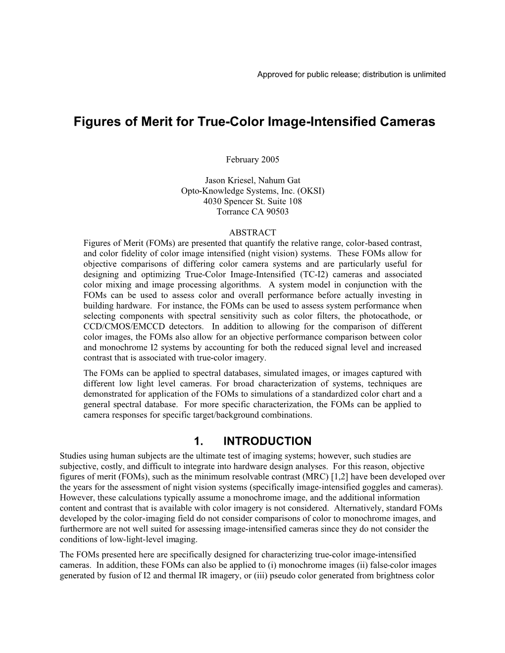 Figures of Merit for True-Color Image-Intensified Cameras