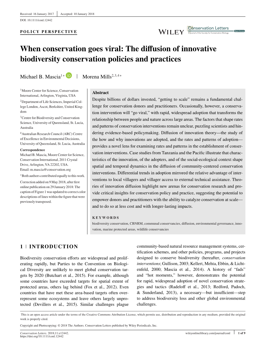 The Diffusion of Innovative Biodiversity Conservation Policies and Practices