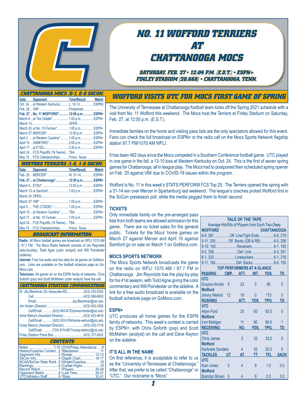 No. 11 Wofford Terriers at Chattanooga Mocs