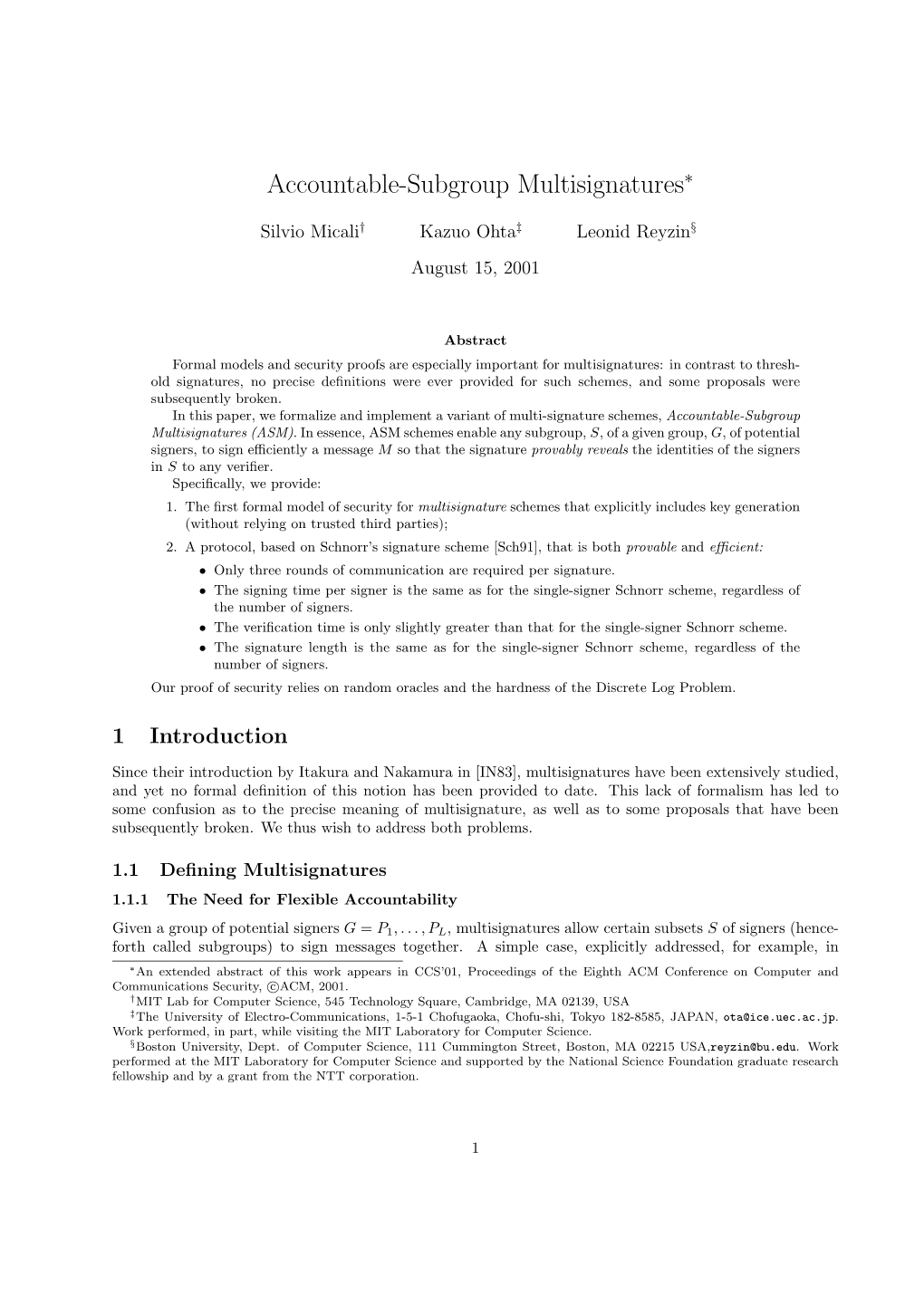 Accountable-Subgroup Multisignatures∗