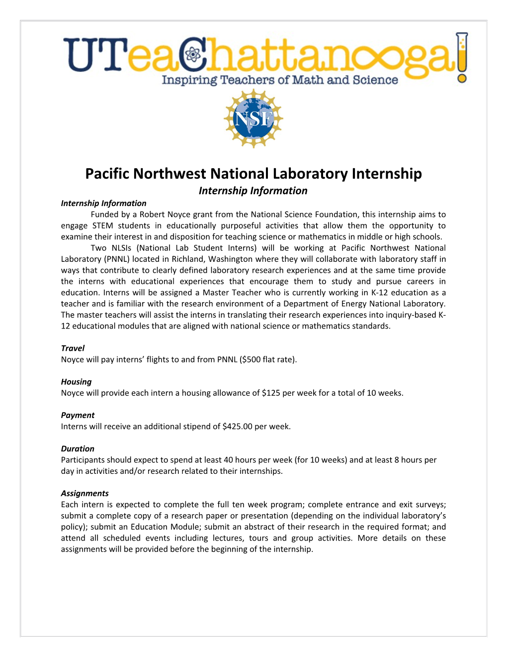 Pacific Northwest National Laboratory Internship