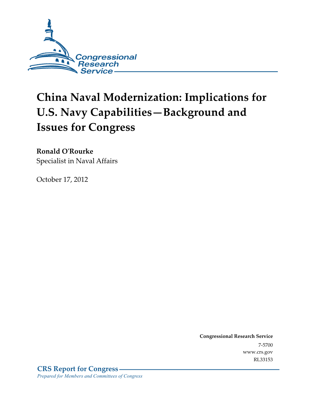 China Naval Modernization: Implications for U.S. Navy Capabilities—Background and Issues for Congress