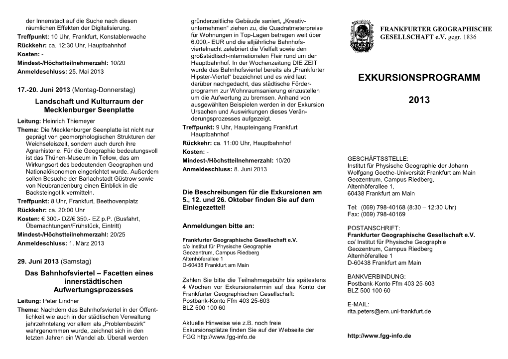 Exkursionsprogramm 2013