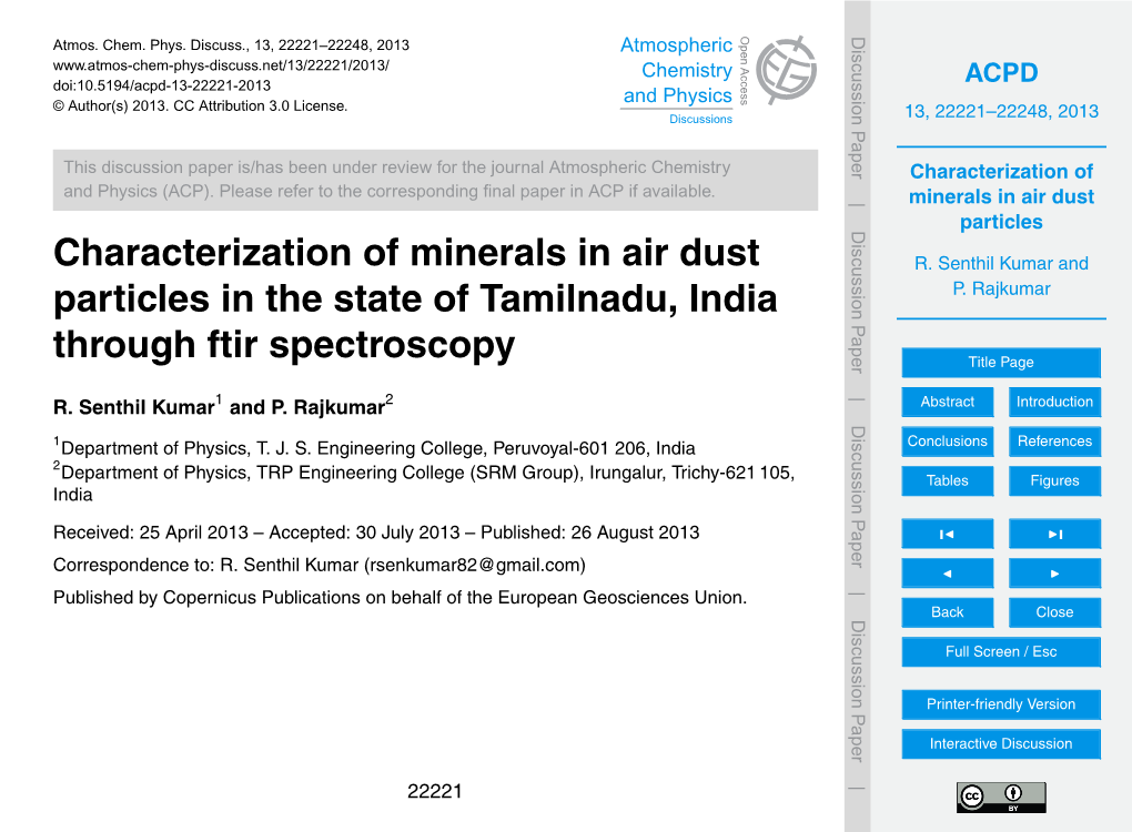 Characterization of Minerals in Air Dust Particles