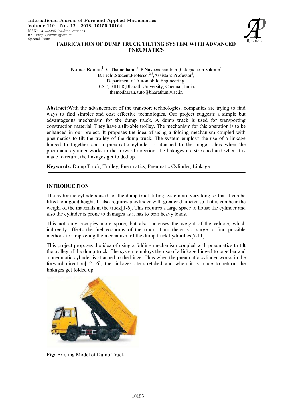 Fabrication of Dump Truck Tilting System with Advanced Pneumatics