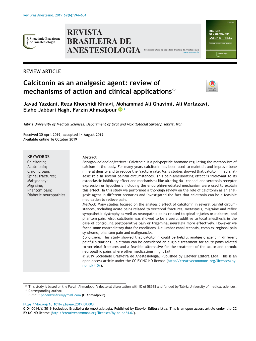 Calcitonin As an Analgesic Agent: Review of Mechanisms of Action and Clinical Applications