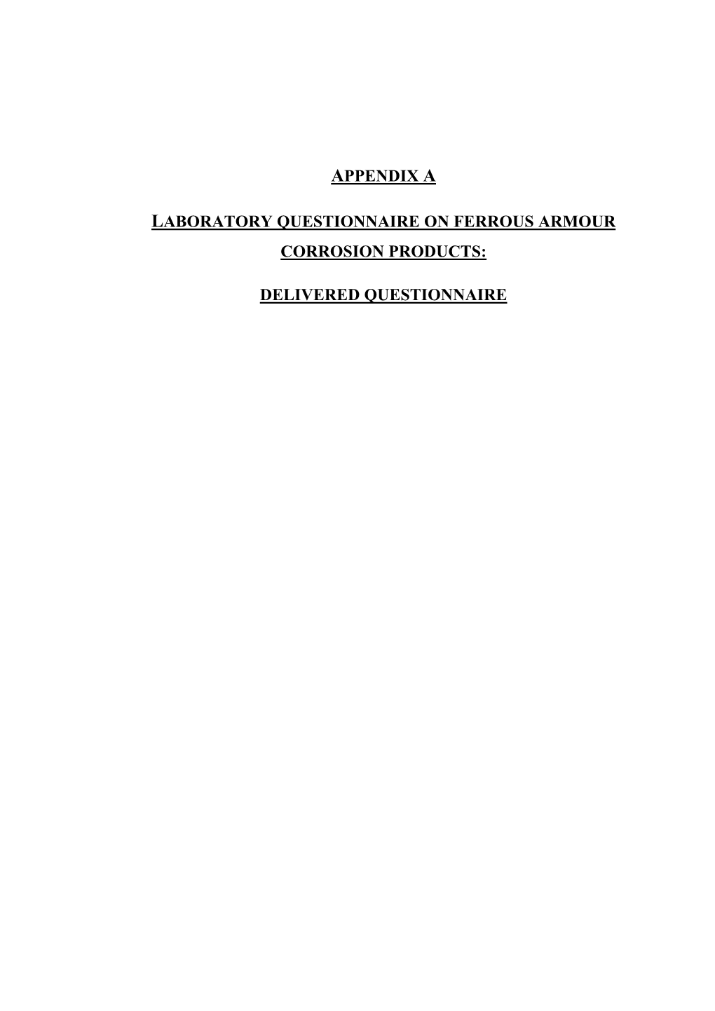 Appendix a Laboratory Questionnaire on Ferrous