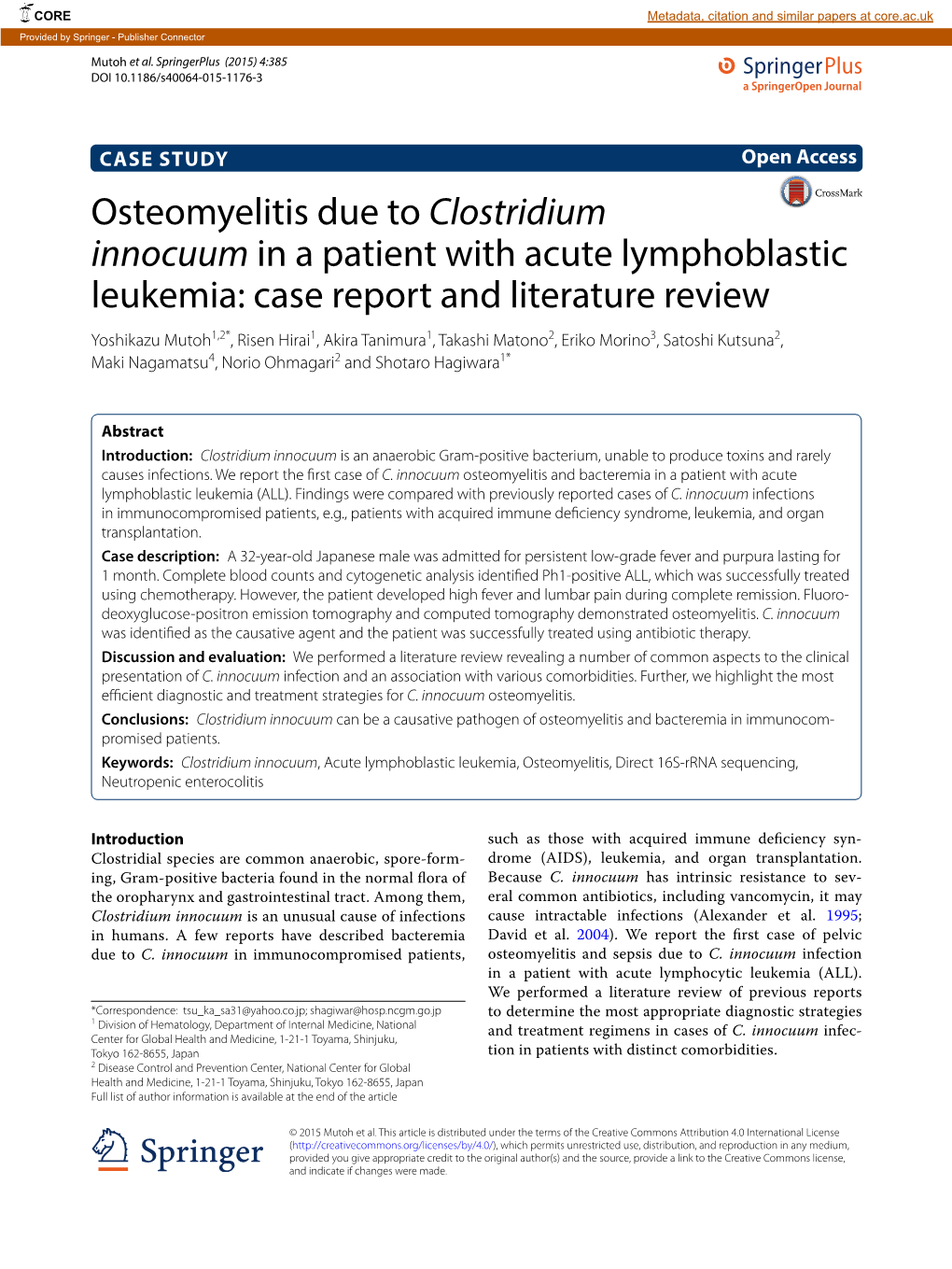 Osteomyelitis Due to Clostridium Innocuum in a Patient With
