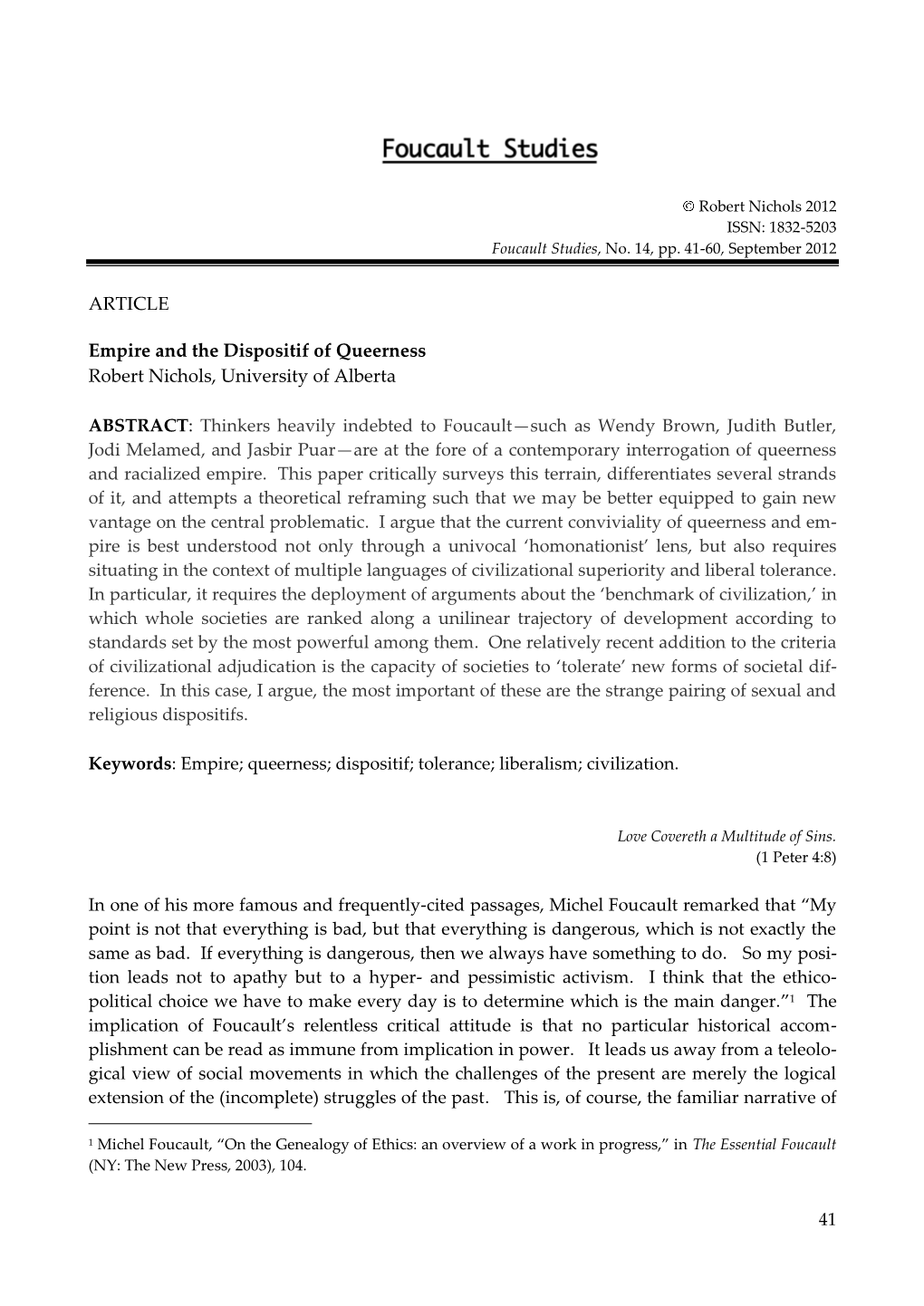 Empire and the Dispositif of Queerness Robert Nichols, University of Alberta