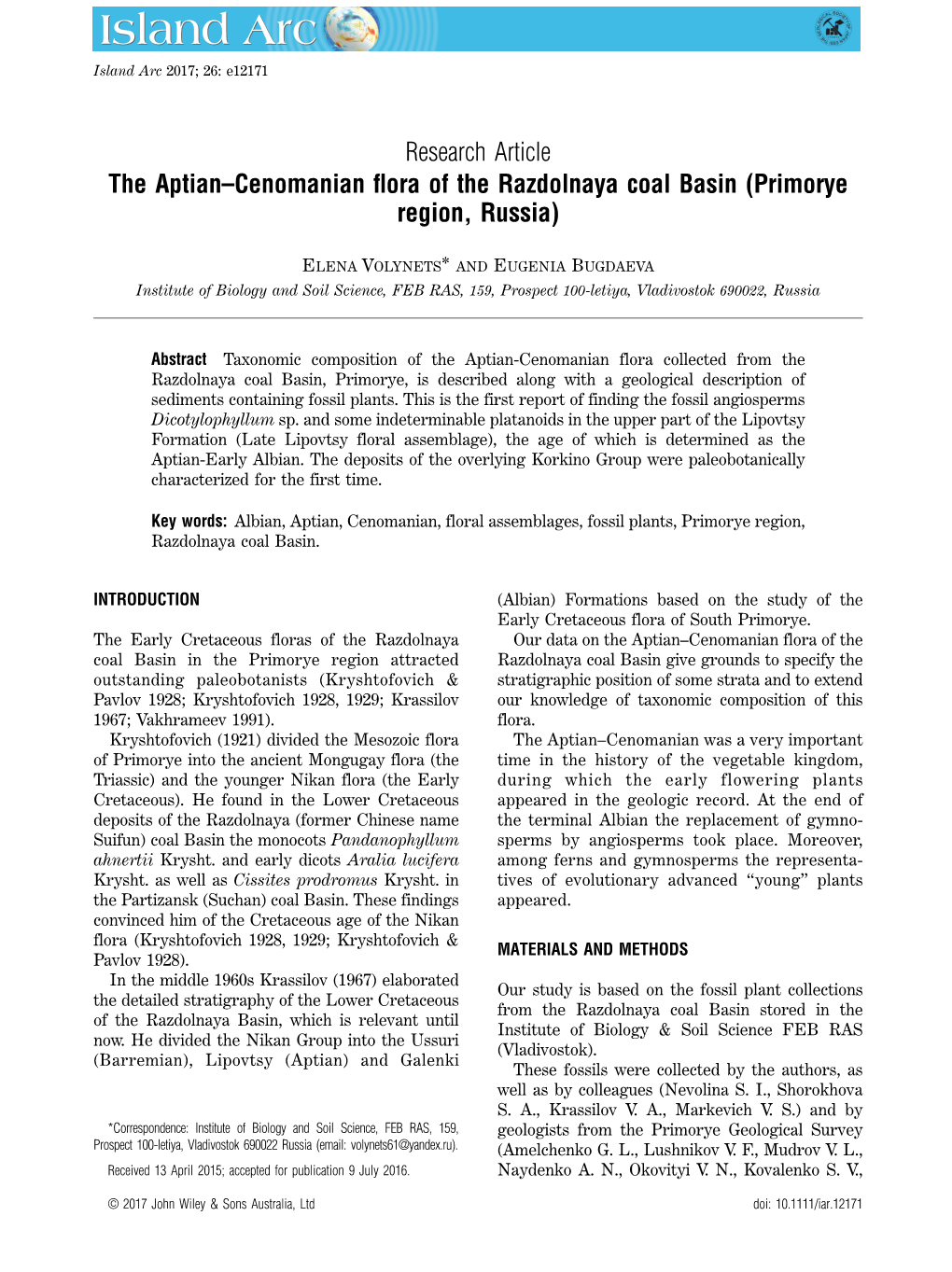 The Aptian–Cenomanian Flora of the Razdolnaya Coal Basin