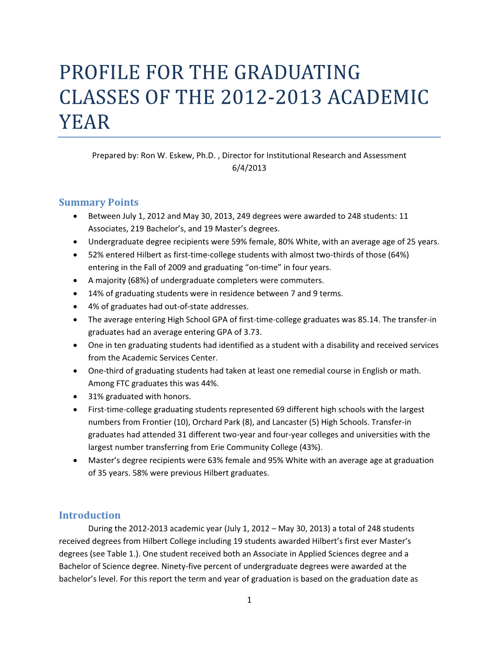 Profile for the Graduating Classes of the 2012-2013 Academic Year