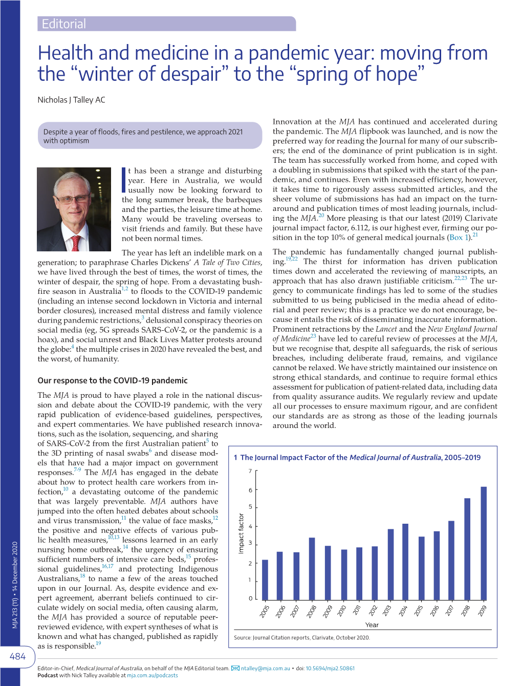 Health and Medicine in a Pandemic Year: Moving from the “Winter of Despair” to the “Spring of Hope”