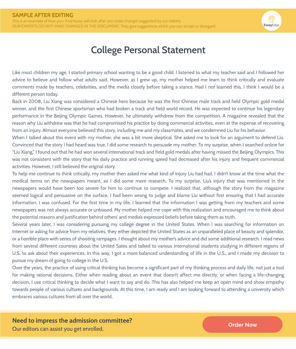 College Personal Statement