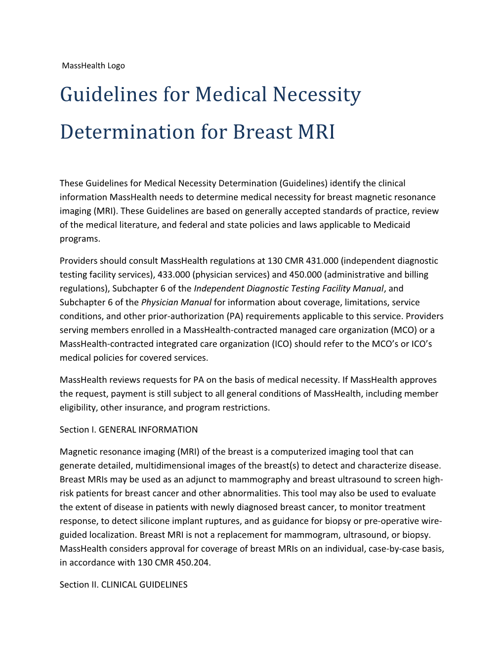 Guidelines for Medical Necessity