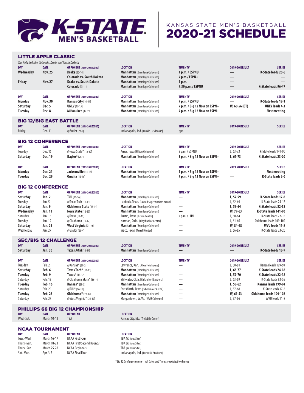 2020-21 Schedule