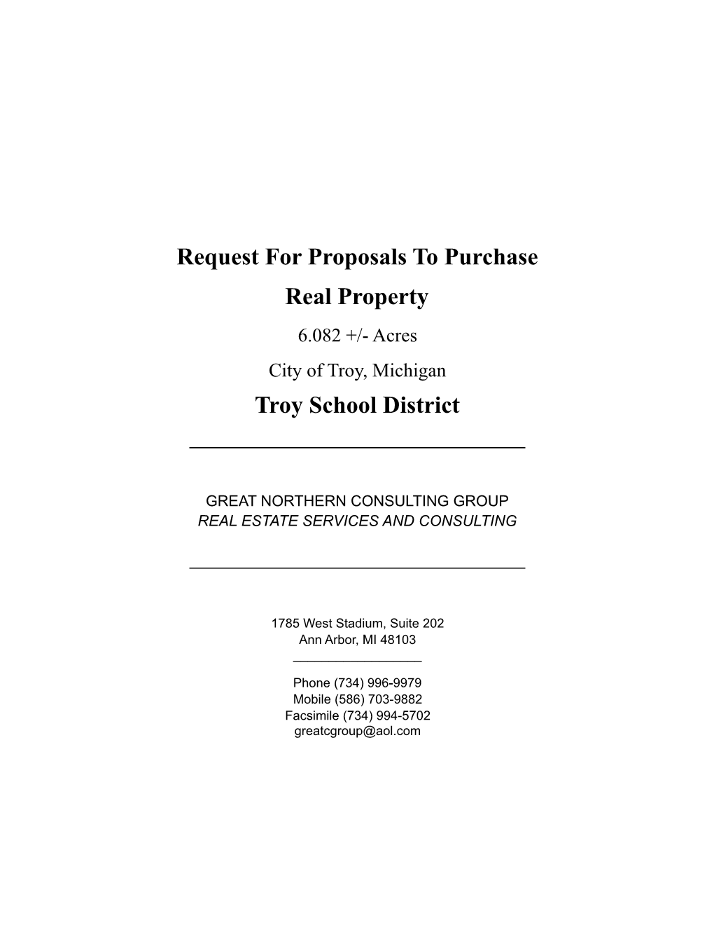 Request for Proposals to Purchase Real Property Troy School District