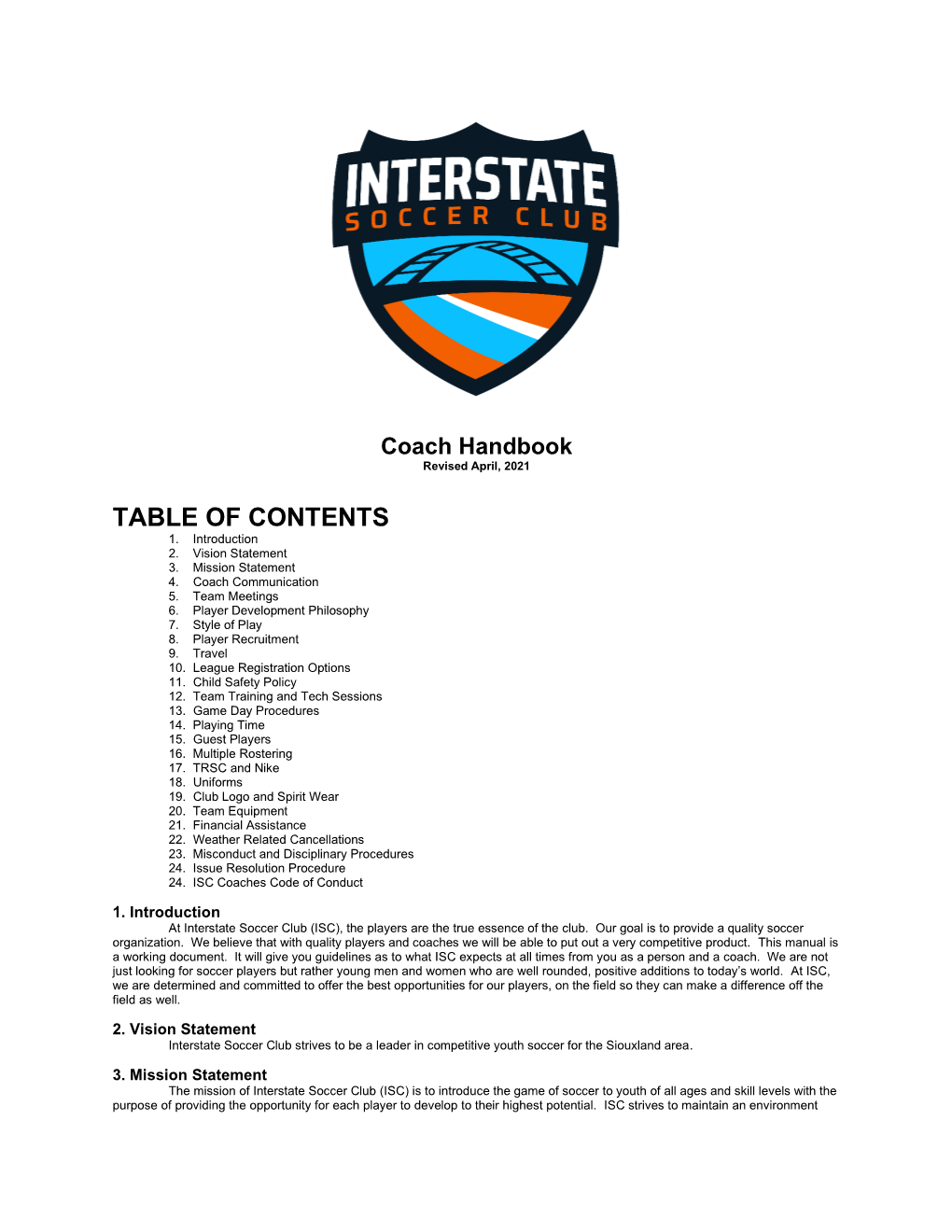 Coach Handbook Revised April, 2021