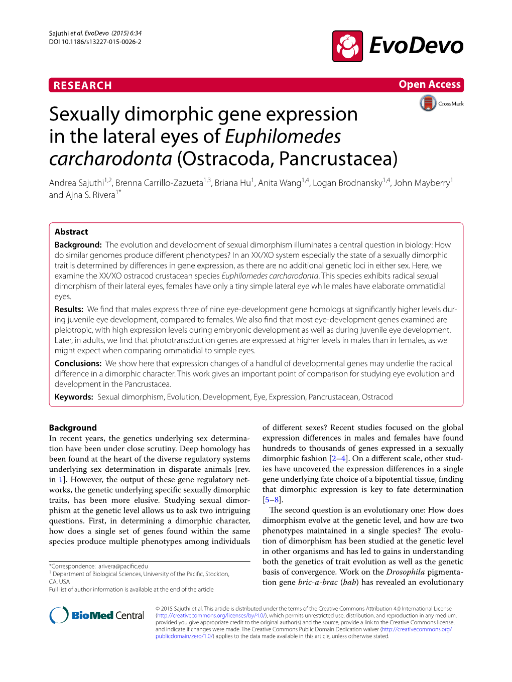 Sexually Dimorphic Gene Expression in the Lateral Eyes Of