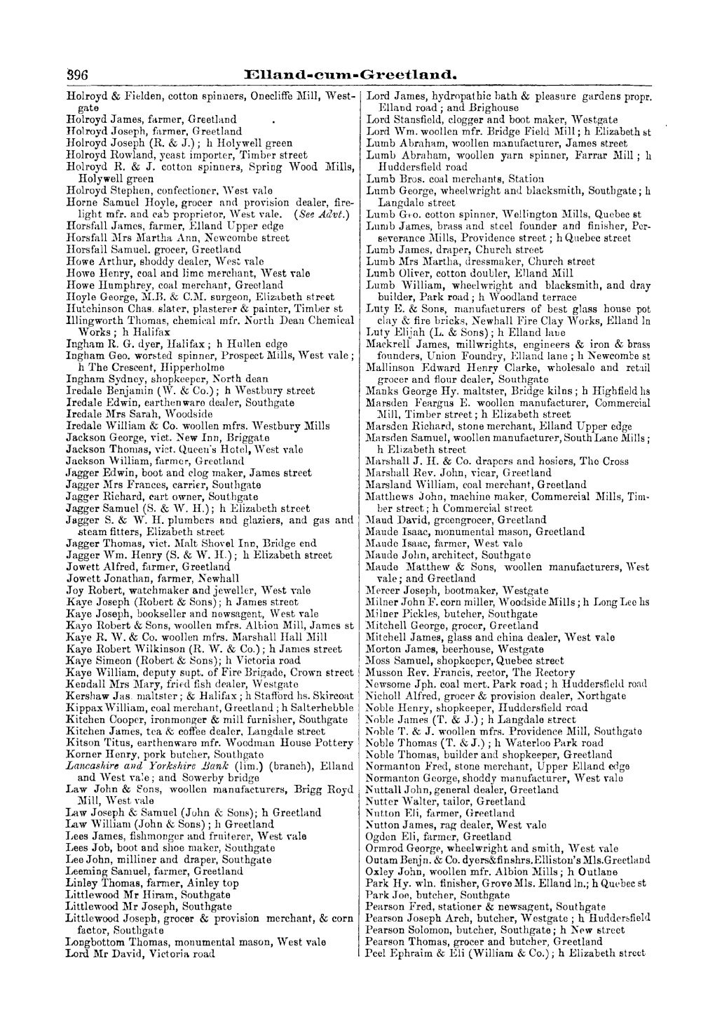 S96 Elland-Cum-Greetland. Holroyd & Fidden, Cotton Spinilers, Onecliffe L\Iill, West- Lord J Ames, Hydropat Hie Bath & Pleasure Gardens Propr