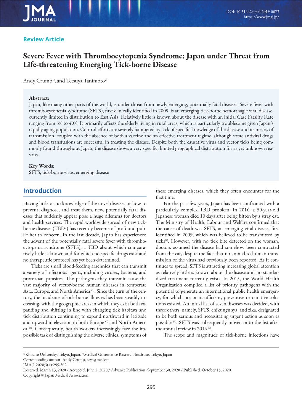 Severe Fever with Thrombocytopenia Syndrome: Japan Under Threat from Life-Threatening Emerging Tick-Borne Disease