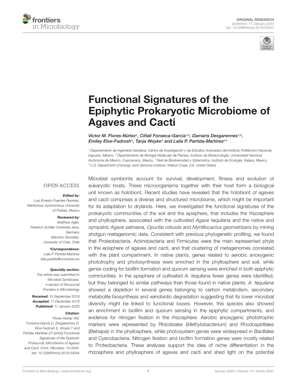 Functional Signatures of the Epiphytic Prokaryotic Microbiome of Agaves and Cacti