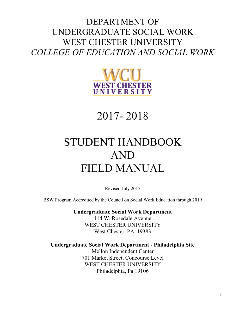 Social Work West Chester University College of Education and Social Work