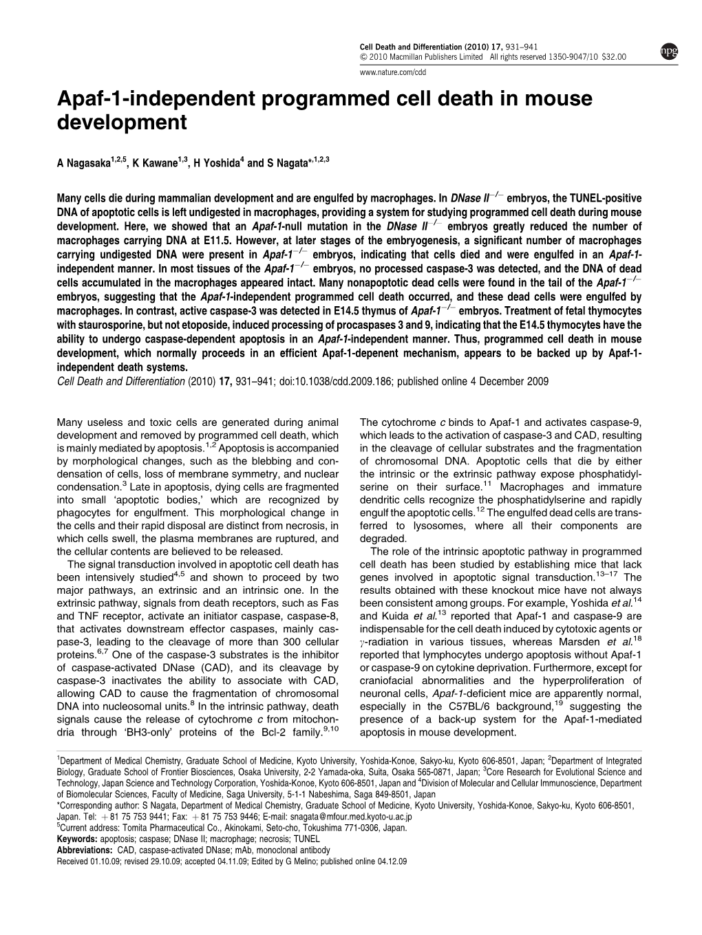 Apaf-1-Independent Programmed Cell Death in Mouse Development