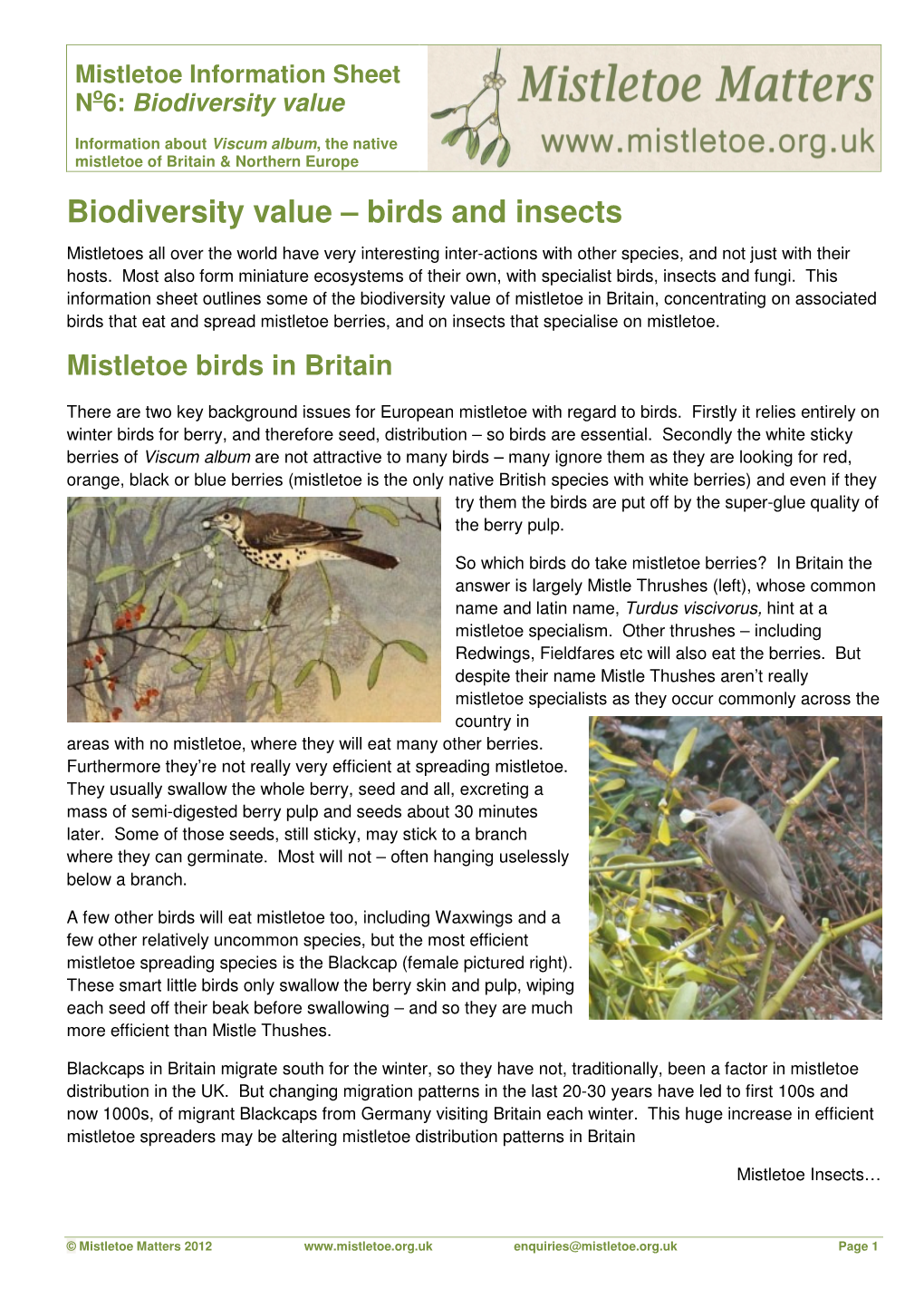 Biodiversity Value – Birds and Insects