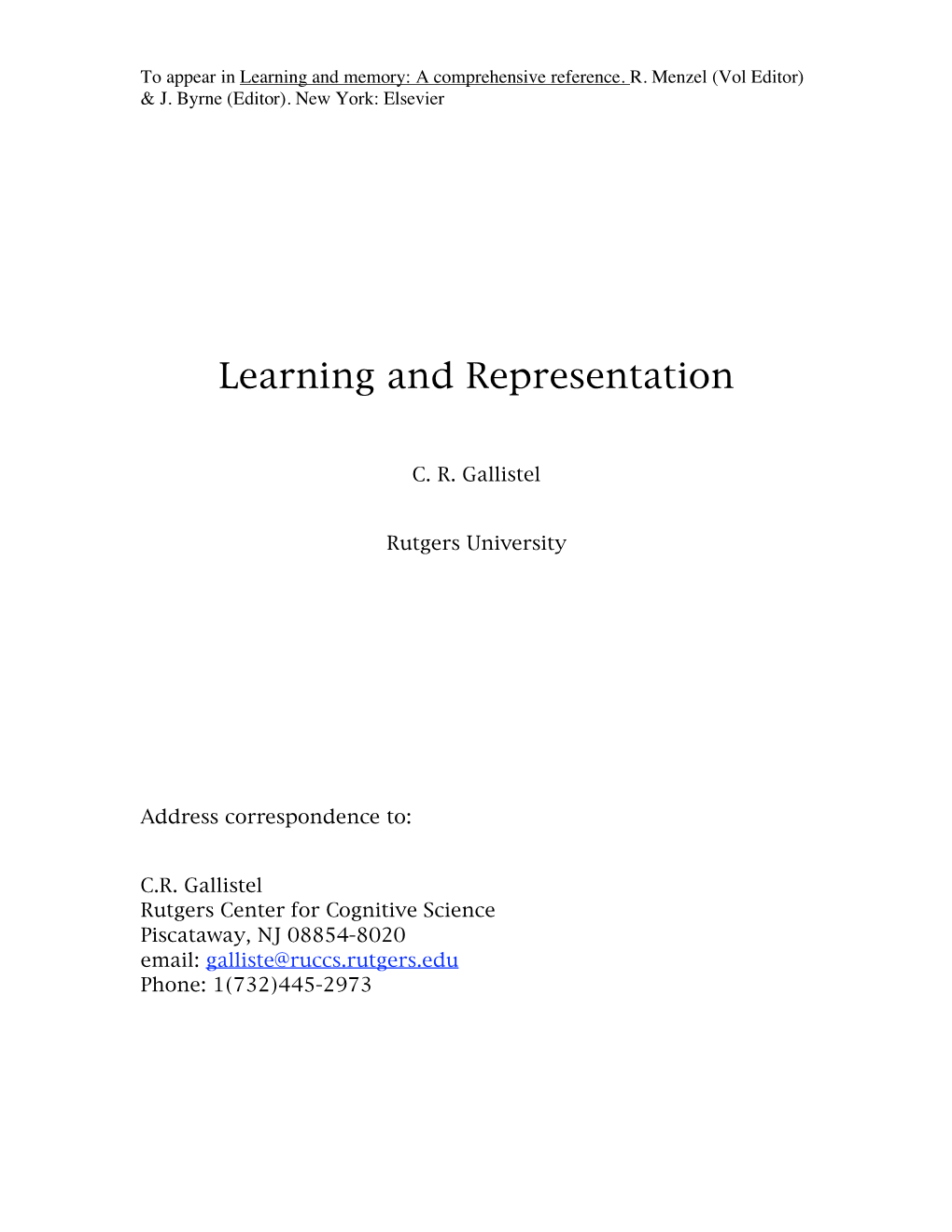 Learning and Representation