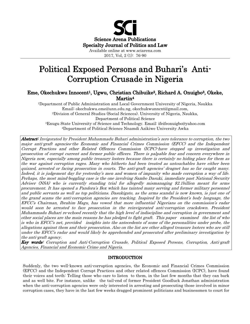 Political Exposed Persons and Buhari's Anti- Corruption Crusade