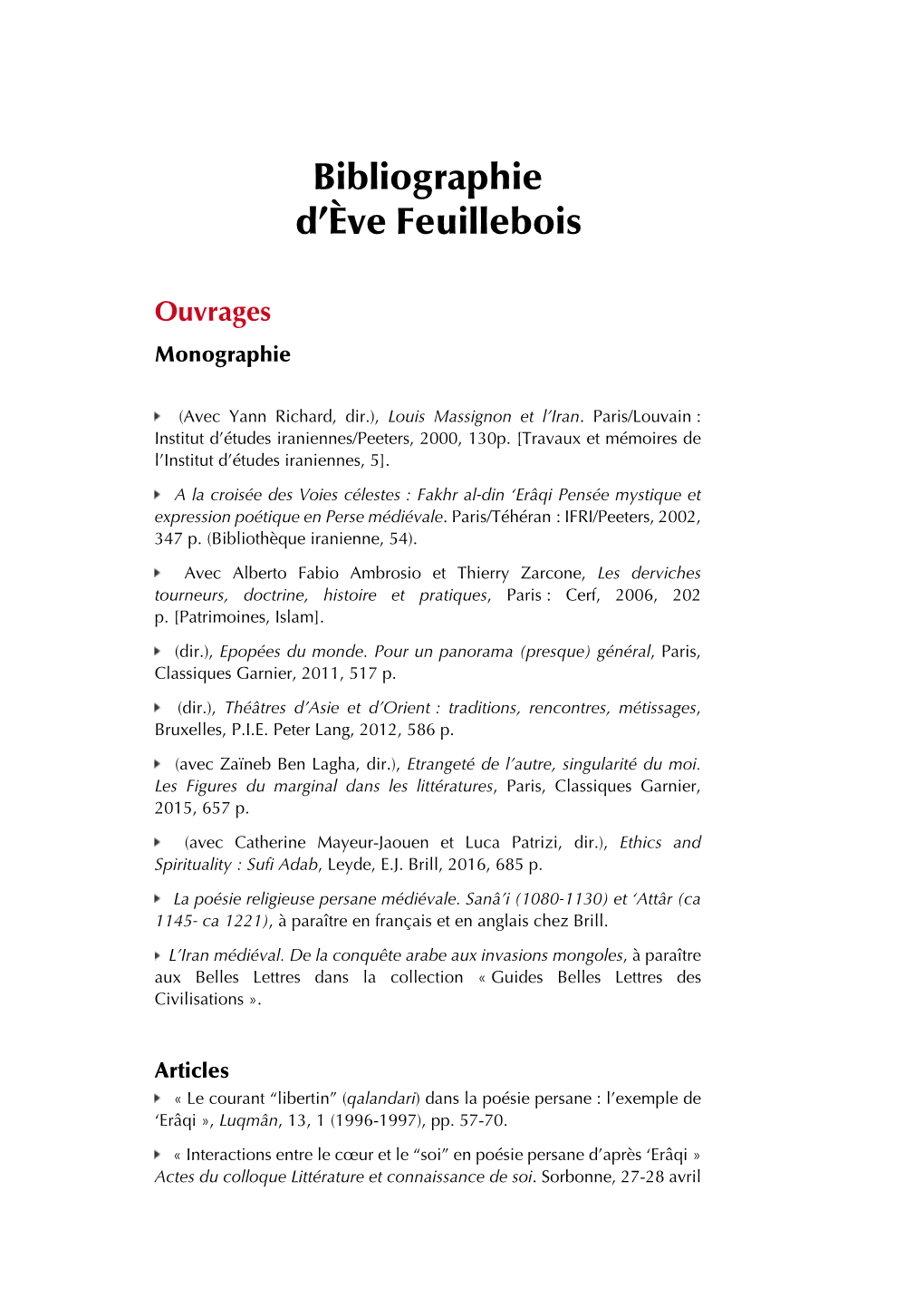 Bibliographie D’Ève Feuillebois