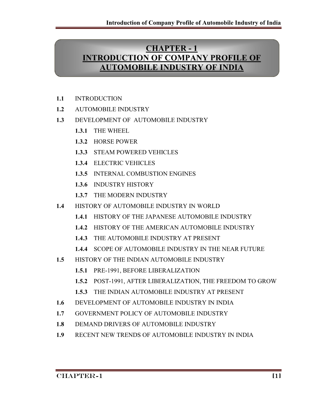 Chapter - 1 Introduction of Comp Any Profile of Automobile Industry of India