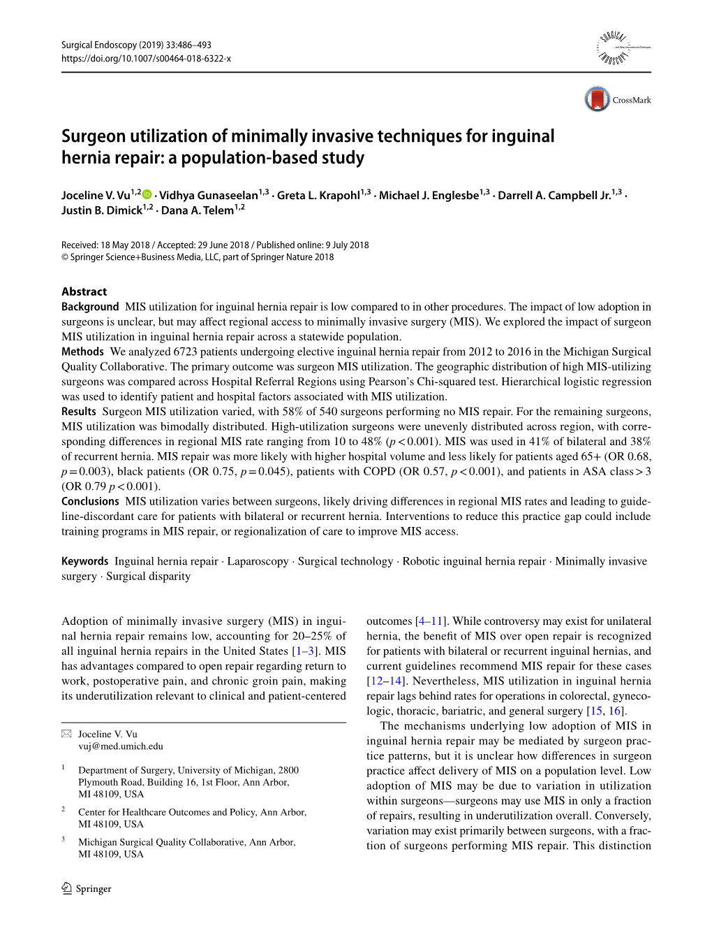 Surgeon Utilization of Minimally Invasive Techniques for Inguinal Hernia Repair: a Population-Based Study