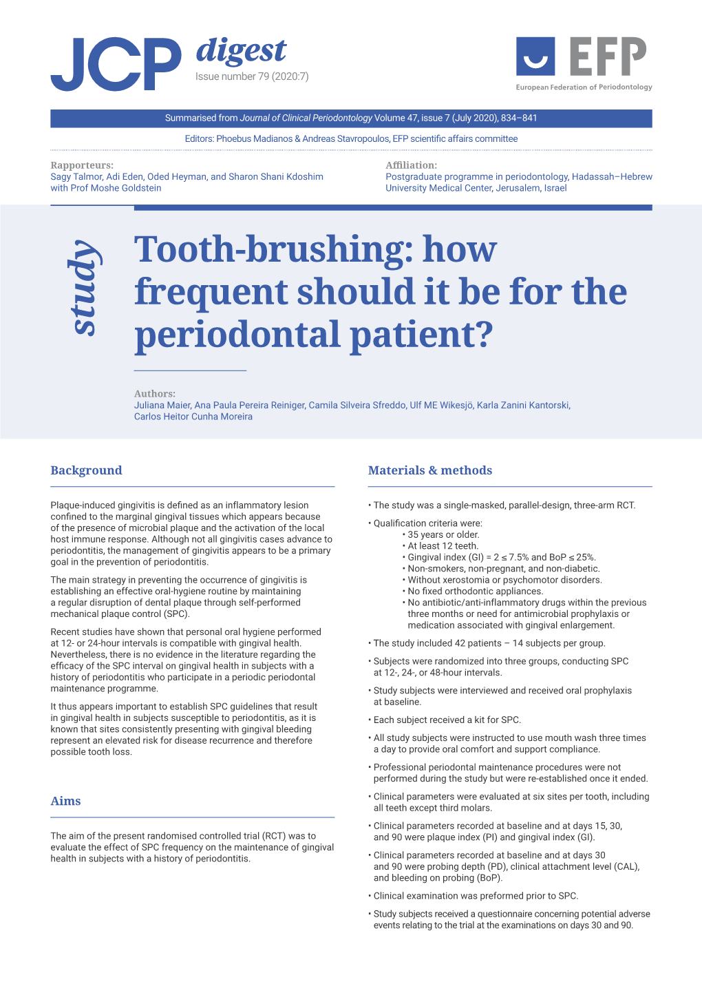 Tooth-Brushing: How Frequent Should It Be for the Periodontal Patient? Study