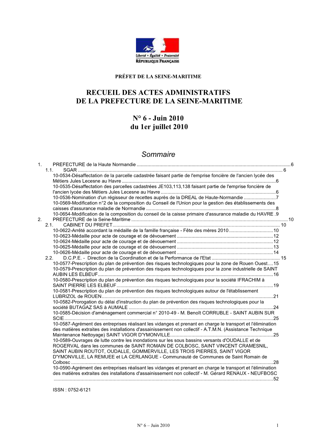 N° 6 - Juin 2010 Du 1Er Juillet 2010