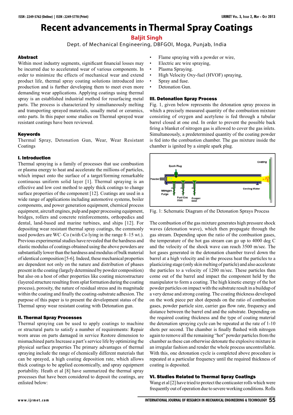 Recent Advancements in Thermal Spray Coatings Baljit Singh Dept