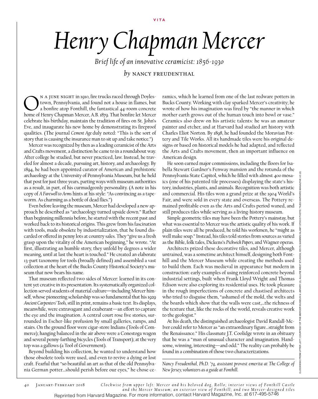 Henry Chapman Mercer Brief Life of an Innovative Ceramicist: 1856-1930 by Nancy Freudenthal