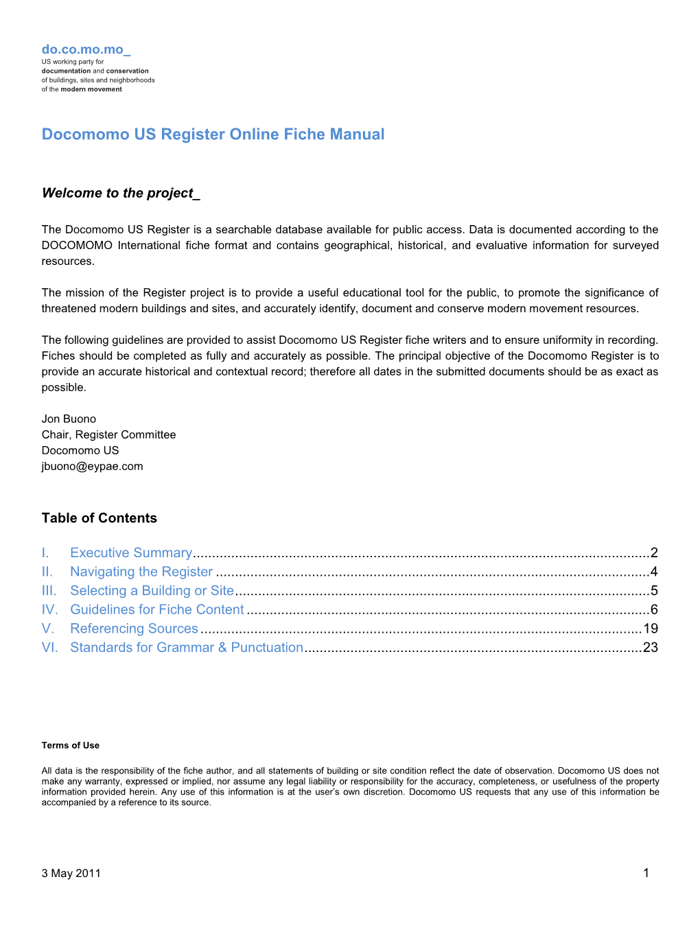 Docomomo US Register Online Fiche Manual